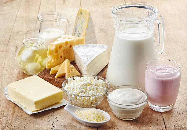 Close up of fresh dairy products