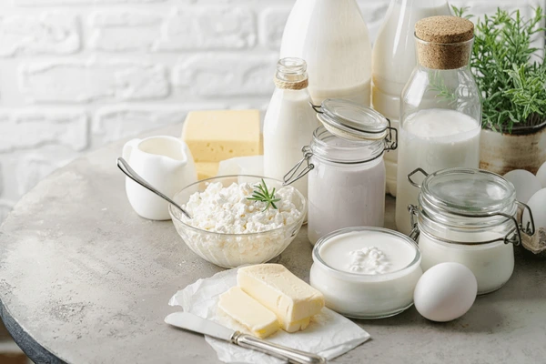 Fresh dairy products on a table